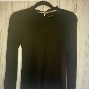 Anthropologie Black Long-Sleeve Ruffled Mock Neck Top